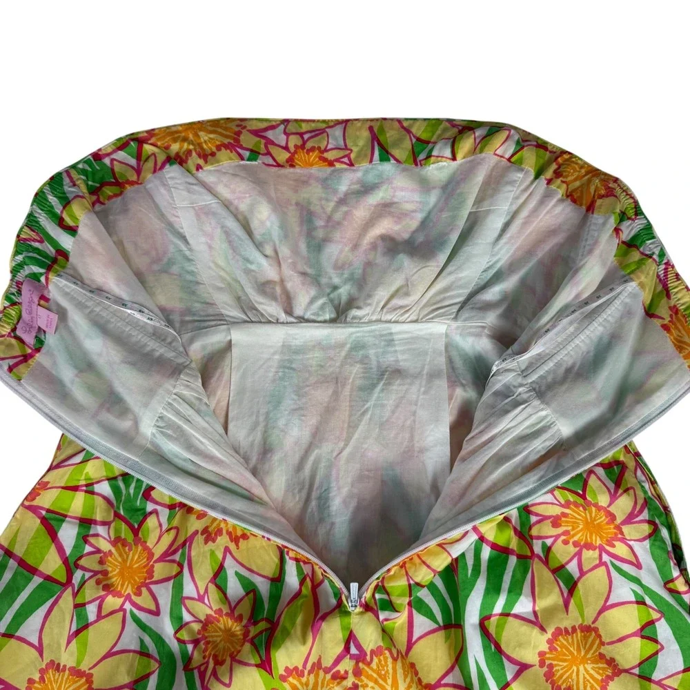Lilly‎ Pulitzer Wyatt Strapless Cotton Sun Dress Yellow Green Daffodils Size 0 - Picture 7 of 9